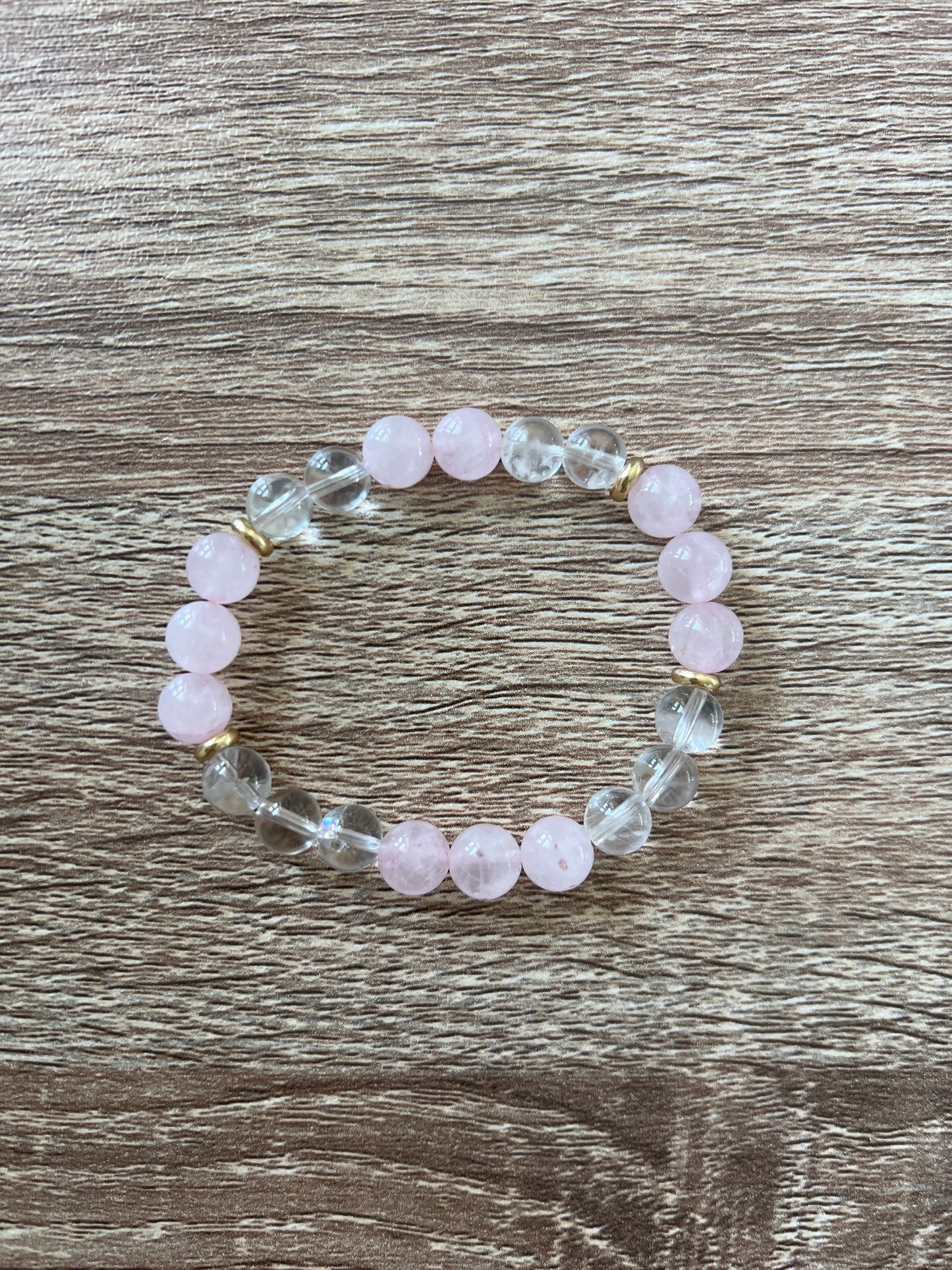 Bracelet Amour Éternel – Quartz Rose & Cristal de Roche