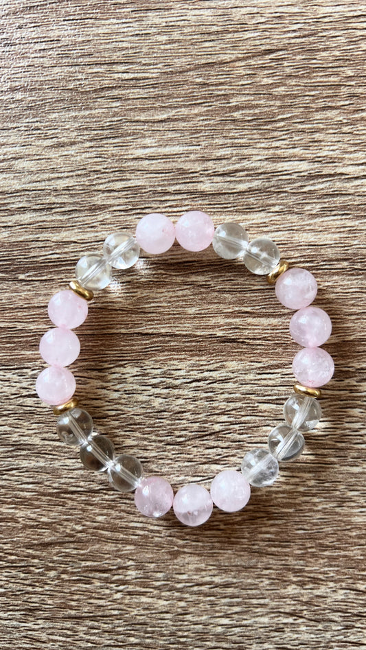 Bracelet Amour Éternel – Quartz Rose & Cristal de Roche