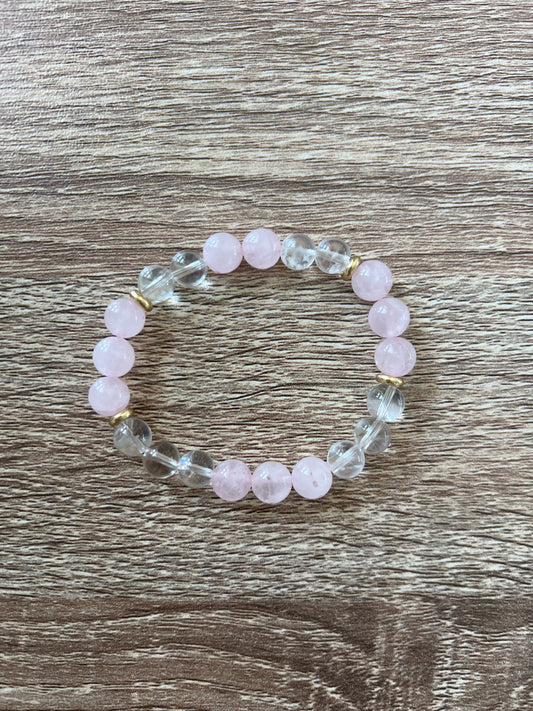 Bracelet Amour Éternel – Quartz Rose & Cristal de Roche