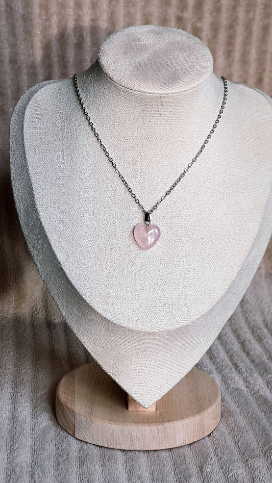 Collier cœur en Quartz rose