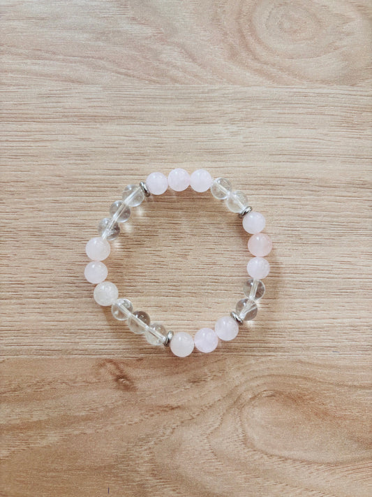 Bracelet Amour Éternel – Quartz Rose & Cristal de Roche