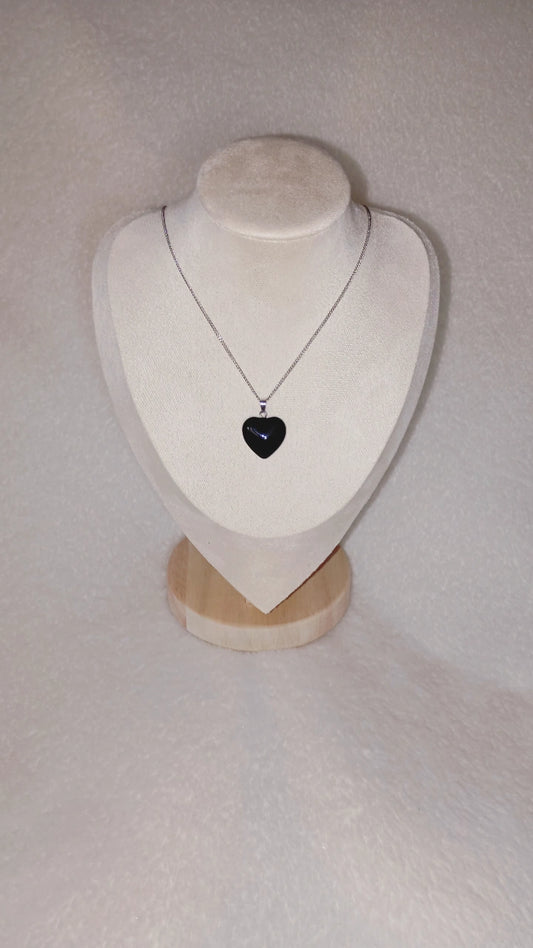 Collier coeur Obsidienne noire