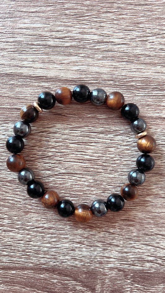 Bracelet de Protection – Tourmaline Noire, Œil de Tigre & Hématite