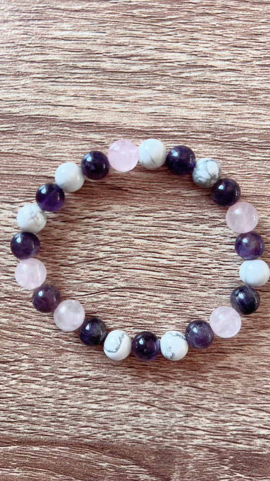Bracelet Anti-Stress – Améthyste, Quartz Rose & Howlite