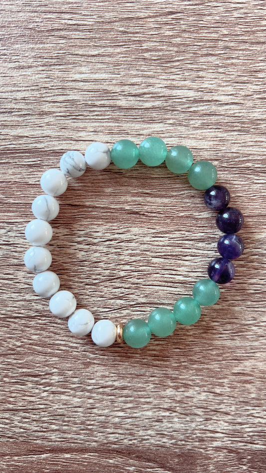 Bracelet Équilibre & Harmonie – Howlite, Aventurine Verte & Améthyste
