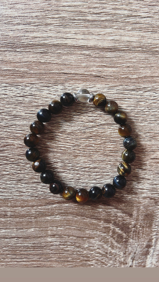 Bracelet “Clarté & Protection” – Œil de Faucon & Cristal de Roche